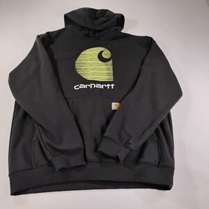 Carhartt Men's Large Loose Fit Rain Defender Black Pullover Hoodie Logo